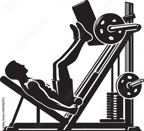 Silhouette illustration of Leg Press Machine white background