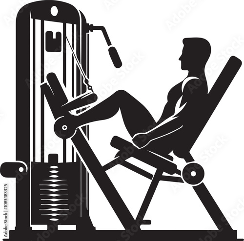 Silhouette illustration of Leg Press Machine white background