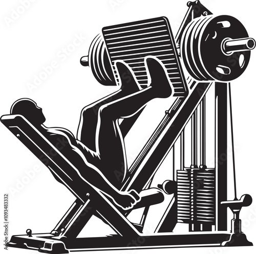 Silhouette illustration of Leg Press Machine white background