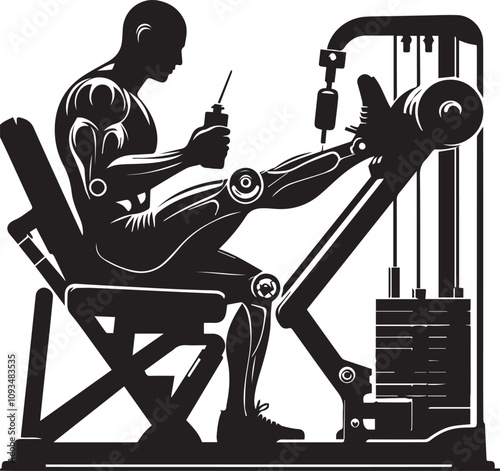 Silhouette illustration of Leg Press Machine white background