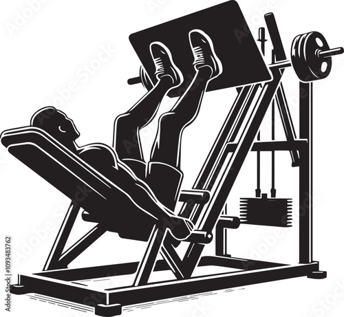 Silhouette illustration of Leg Press Machine white background