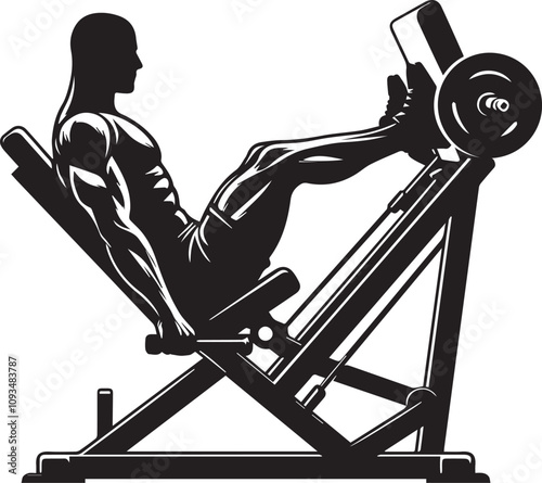 Silhouette illustration of Leg Press Machine white background