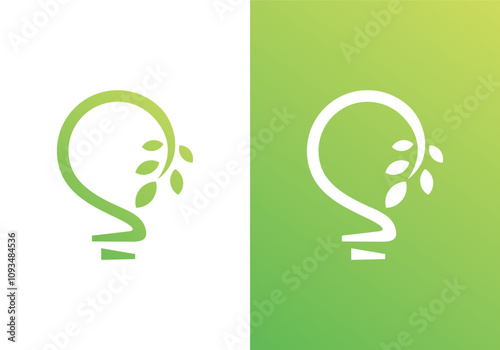 green light bulbs logo. lamp with leaf combination vector design	template