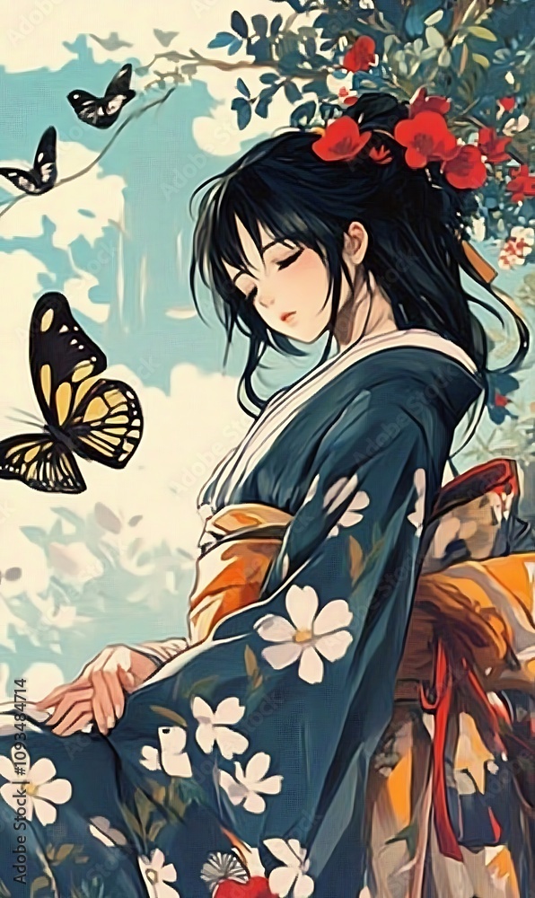 Fototapeta premium girl in a hat with a flower