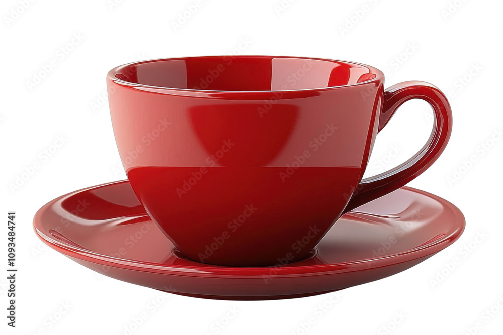 Empty red cup with saucer isolated on transparent background Empty red cup with saucer isolated on transparent background
