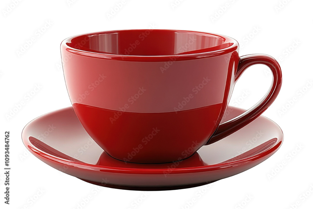 Empty red cup with saucer isolated on transparent background Empty red cup with saucer isolated on transparent background