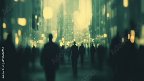 Anonymous Figures Walking Through A City At Night