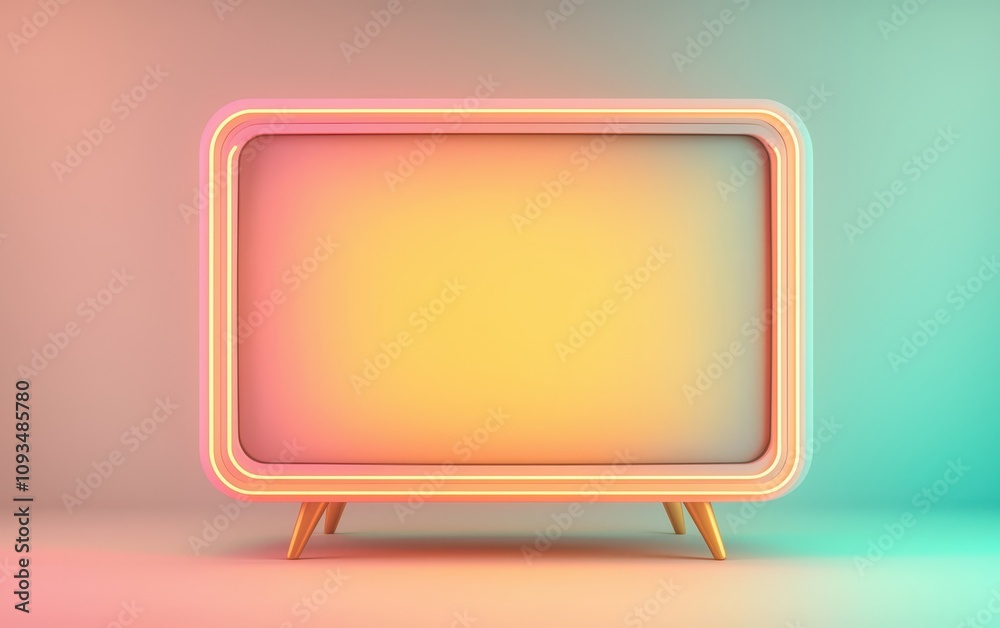 A retro-style television with a colorful gradient background, showcasing a modern design and warm lighting. A retro-style television with a colorful gradient background, showcasing a modern design and warm lighting.