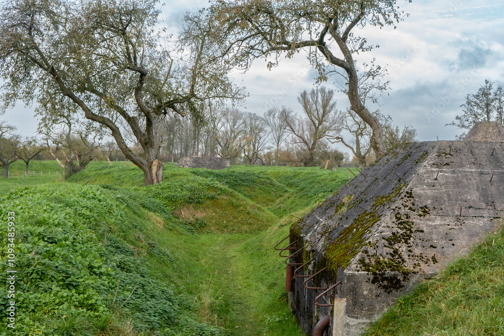 Historic bunkers at Schalkwijk, The Netherlands.