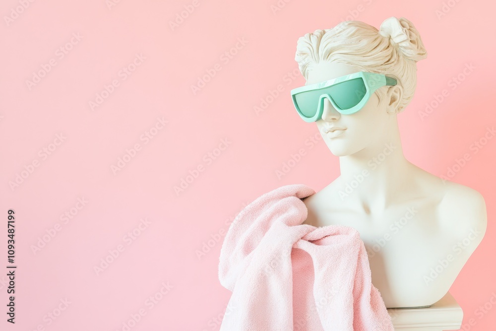 Classical Bust with Spa Towel and Futuristic Glasses - Modern Art Concept