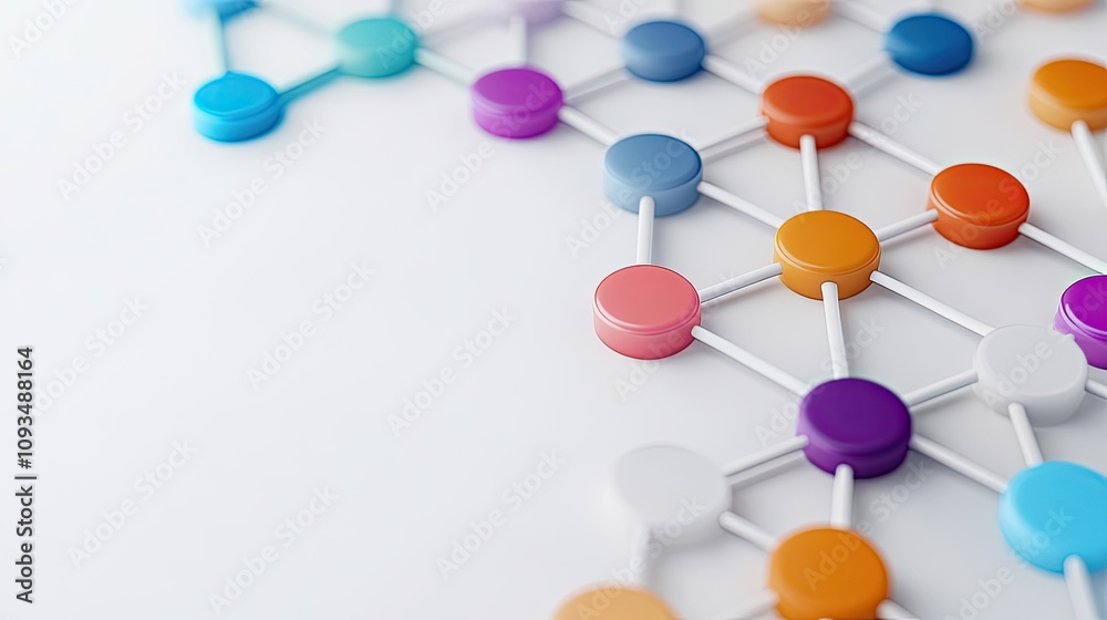 Fototapeta premium Colorful Abstract Connection with Circles and Lines Representing Network or Relationship Concept in Digital Style for Technology and Innovation Themes