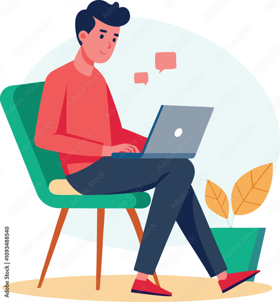 a boy is using his laptop vector a boy is using his laptop vector