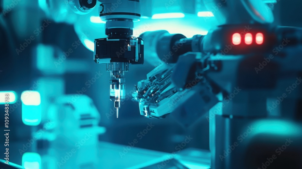  robotic-assisted surgery, precise movements under bright LED lights in sterile environment