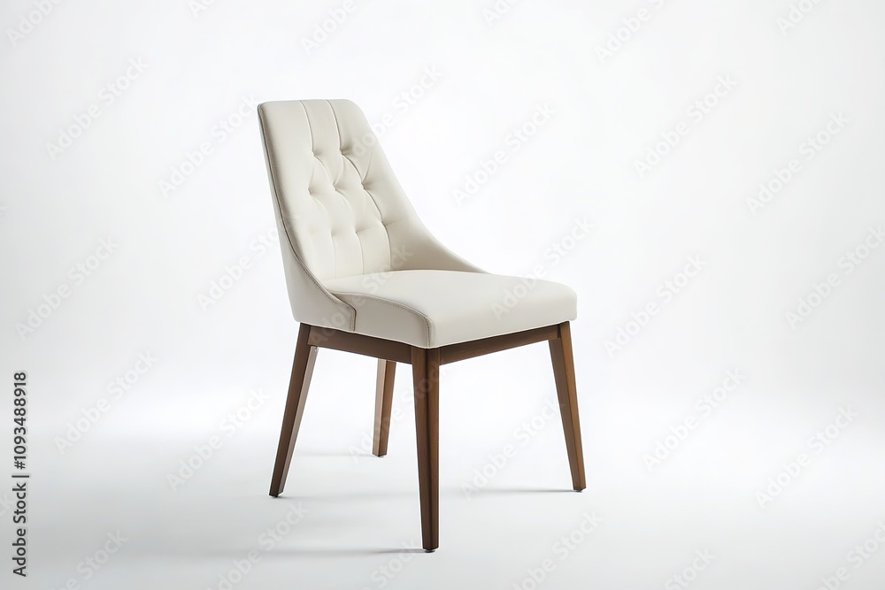 Elegant cream tufted chair on white background Elegant cream tufted chair on white background