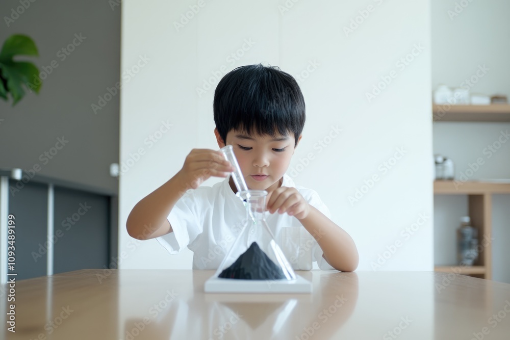 Minimalist Photography of Asian Boy Observing Hourglass for Time Concept Posters Minimalist Photography of Asian Boy Observing Hourglass for Time Concept Posters