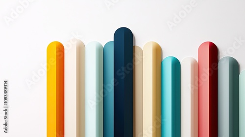 Abstract Arrangement of Colorful Vertical Bars Displaying a Playful Composition of Shapes and Tones in a Minimalist Style for Creative Designs and Backgrounds