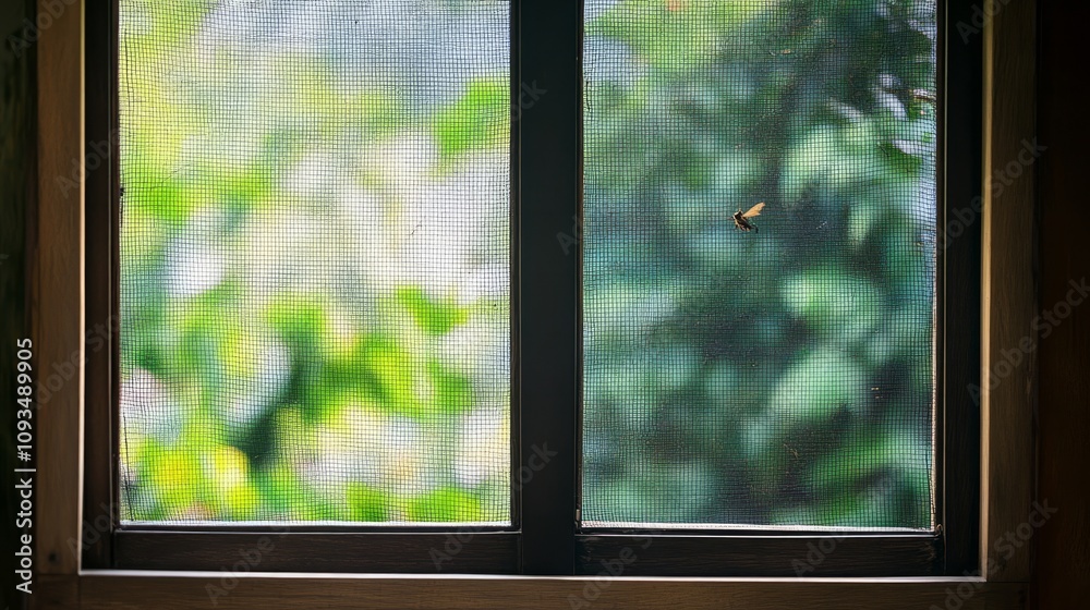 Naklejka premium A close-up of a mosquito net wire screen on a house window for insect protection.