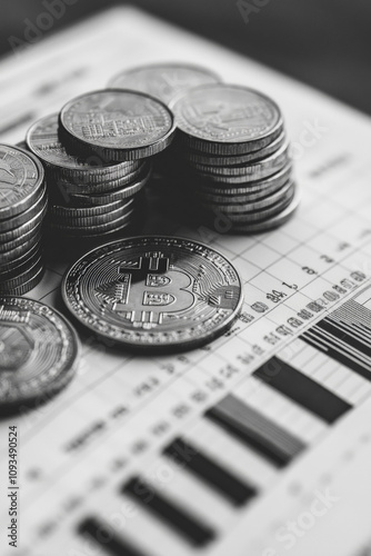 White tone, background image, growing cryptocurrency chart 
