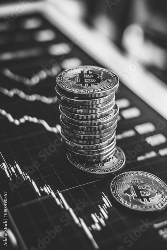 White tone, background image, growing cryptocurrency chart 