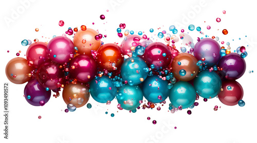 Bright and colorful party popper exploding with multicolored confetti, bringing energy and excitement to the scene, isolated on transparent background. photo