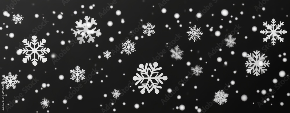 White snowflakes descend against a transparent background, resembling a Christmas decoration in isolation. White snowflakes descend against a transparent background, resembling a Christmas decoration in isolation.