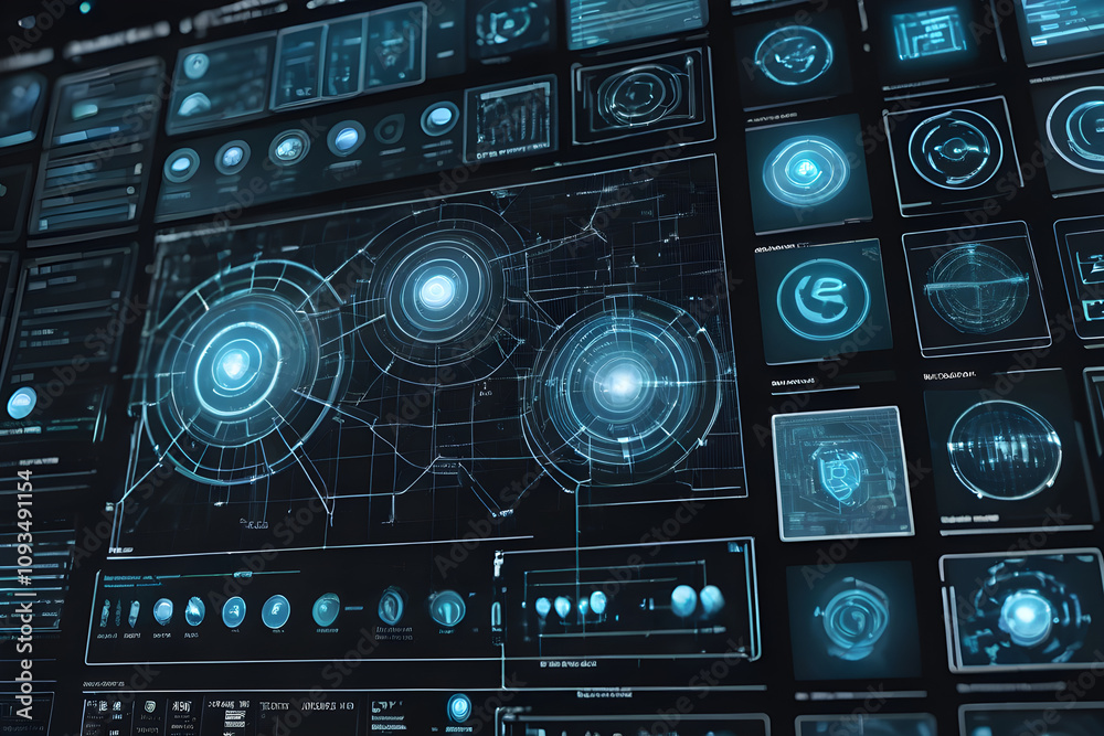 Futuristic interface displaying data analysis and processing information Futuristic interface displaying data analysis and processing information