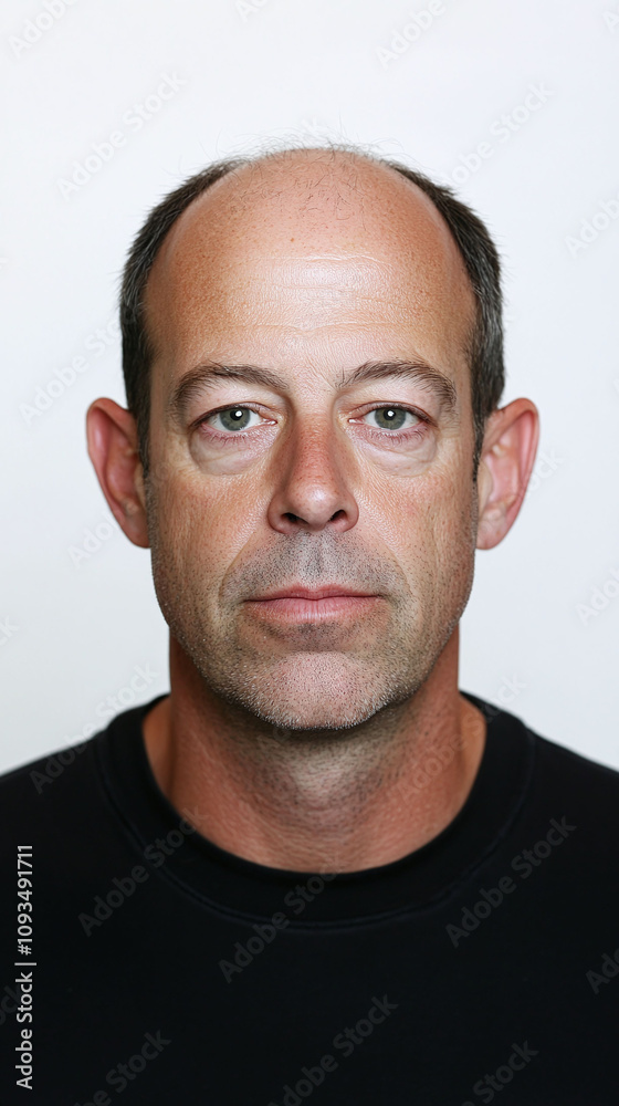 Middle-aged man with a rapidly receding hairline and widening part appearing more exposed Middle-aged man with a rapidly receding hairline and widening part appearing more exposed