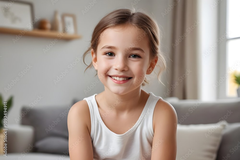 Portrait of smiling preschool girl relaxing on sofa at home Portrait of smiling preschool girl relaxing on sofa at home