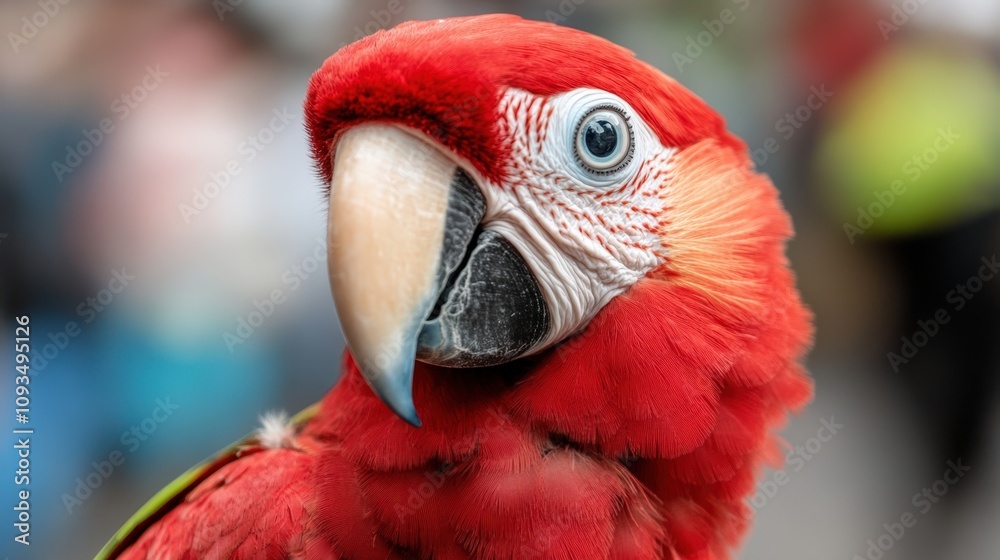 A vibrant red parrot fills the frame, showcasing its intricate feathers and striking blue eye, This image is perfect for nature articles, educational material, or marketing for wildlife reserves, A vibrant red parrot fills the frame, showcasing its intricate feathers and striking blue eye, This image is perfect for nature articles, educational material, or marketing for wildlife reserves,