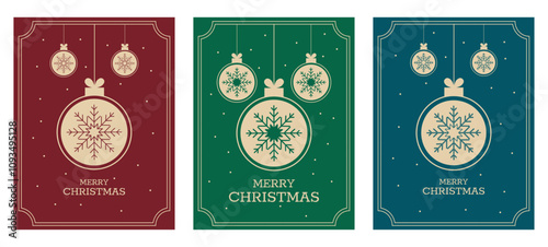 Christmas Card greeting elegant card vector set design.Merry christmas invitation cards with gold xmas tree, ball and ornaments Snowflake Decoration Vector illustration