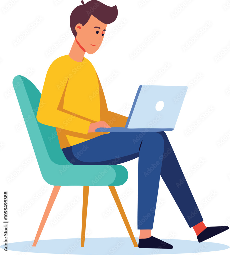 a boy is using his laptop vector a boy is using his laptop vector