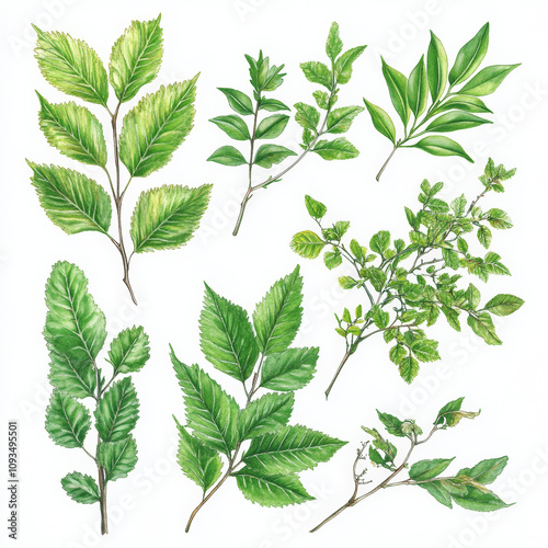 Ash tree species, white background