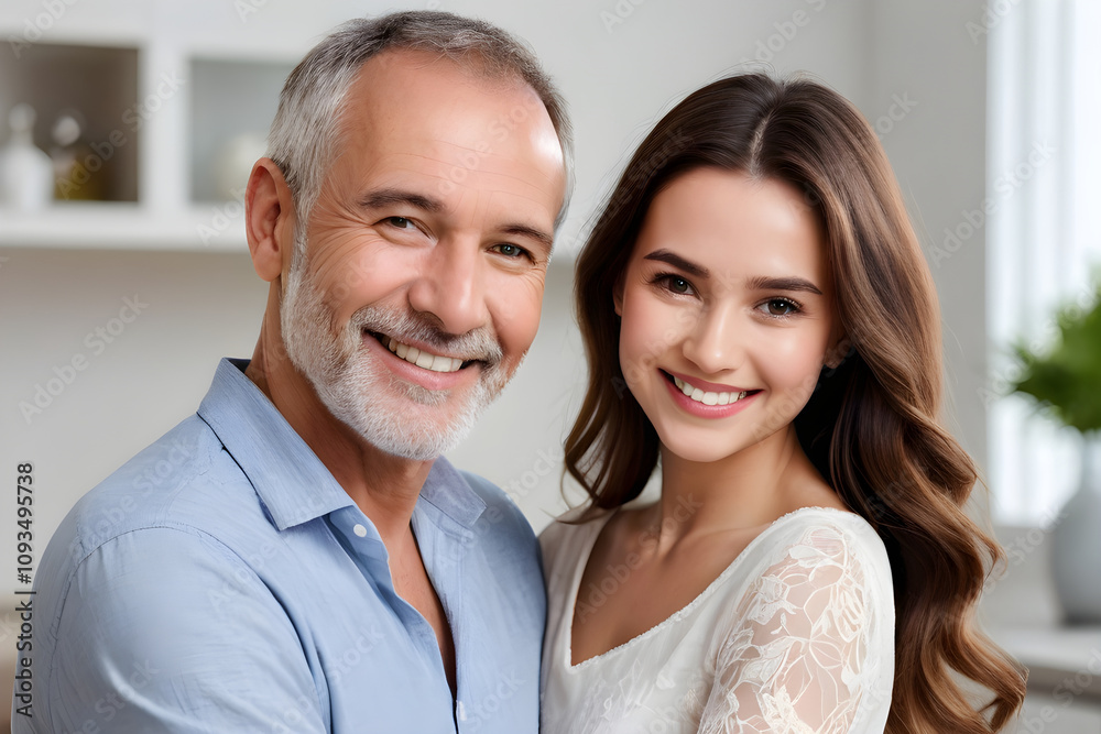 Happy father and daughter smiling together at home Happy father and daughter smiling together at home