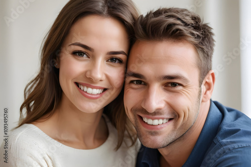 Happy couple smiling and showing perfect white teeth