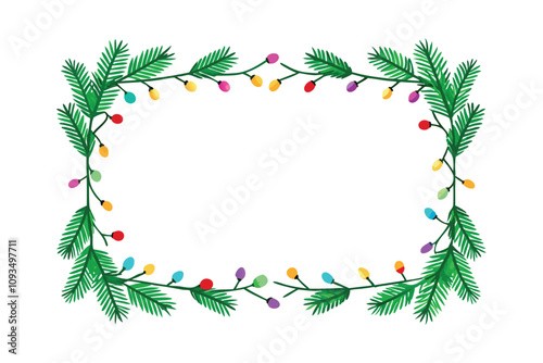 Christmas Wreath with Glowing Lights Vector - Festive Evergreen Garland Design, Realistic and Elegant Holiday Decor photo