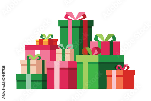 Colorful Gift Boxes Vector - Stacked Presents with Ribbons and Bows, Festive and Cheerful Art for Celebrations