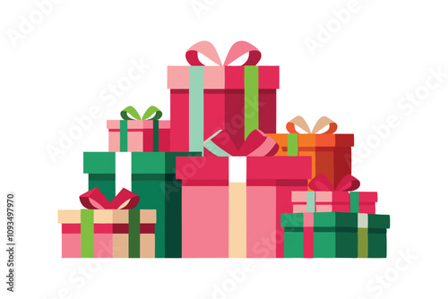 Colorful Gift Boxes Vector - Stacked Presents with Ribbons and Bows, Festive and Cheerful Art for Celebrations