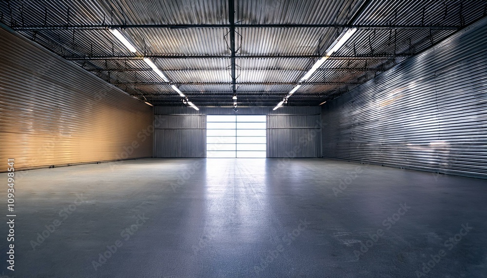 Modern spacious garage or warehouse interior with mock up place. 3D Rendering. Modern spacious garage or warehouse interior with mock up place. 3D Rendering.