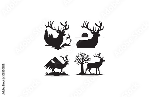 deer silhouette vector outline art illustration logo design
