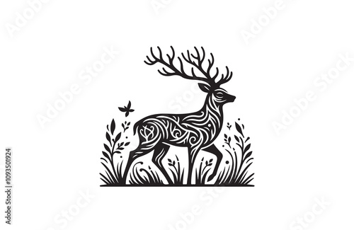 deer silhouette vector outline art illustration logo design
