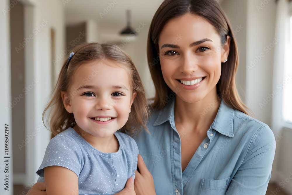 Mother embracing daughter, sharing a happy moment at home Mother embracing daughter, sharing a happy moment at home