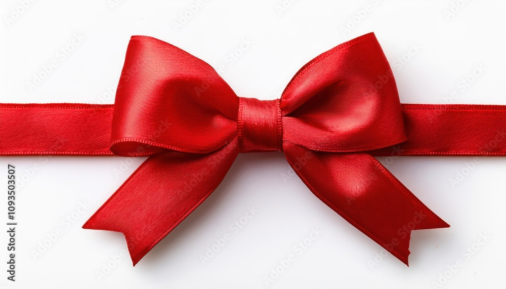 Fototapeta premium Elegant Red Satin Bow Decoration. Perfect for Gift Wrapping, Festive Holiday Themes, Wedding Décor, or Valentine’s Day Crafts. Touch of Sophistication and Charm for Special Occasions