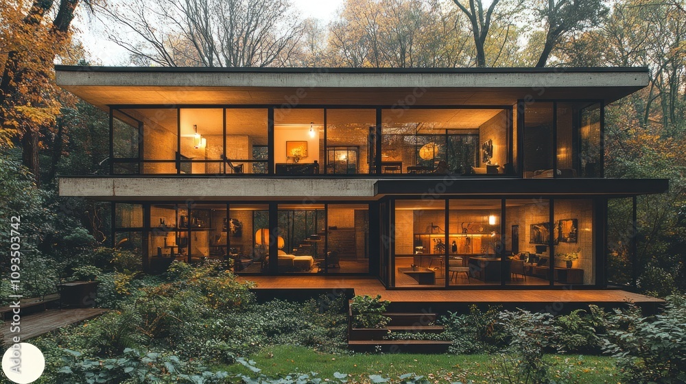 custom made wallpaper toronto digitalIlluminated Modern Home nestled in Autumn Woods