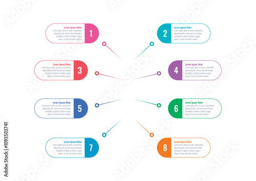 infographic template for annual report, magazine. infographic template for business, education, science world. eight steps information template. linear infographic template