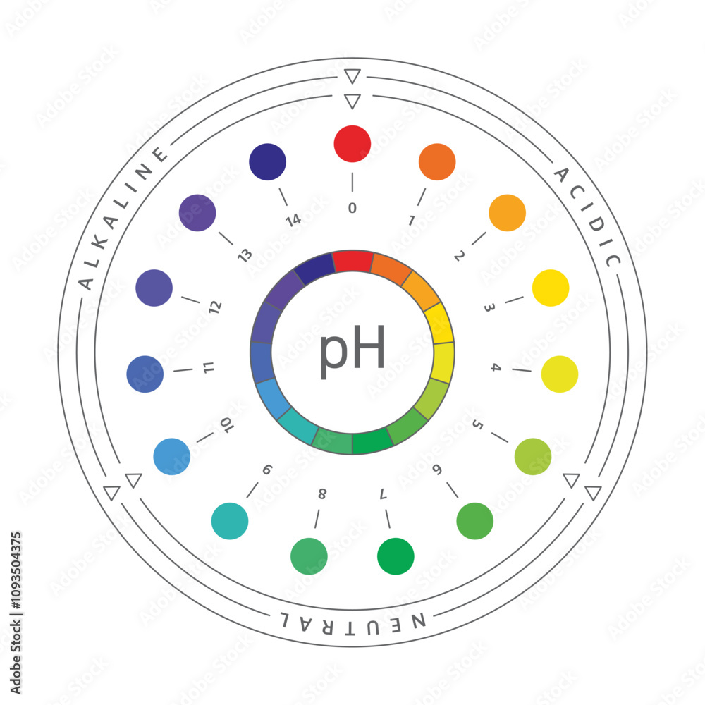 round, circular pH scale concept. ph scale table. acidic, neutral, alkaline table round, circular pH scale concept. ph scale table. acidic, neutral, alkaline table