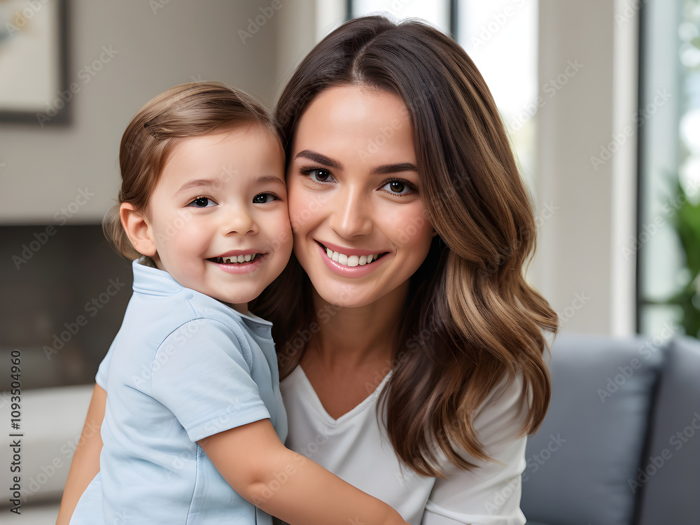 Happy mother holding smiling daughter at home