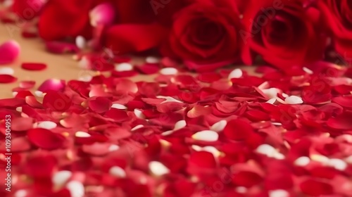 Red Rose Petals Scattered Forming A Romantic Scene