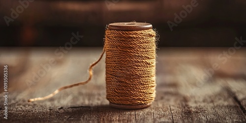Spool of Twine on Rustic Wooden Surface - Close Up