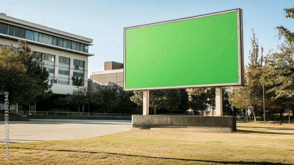 Fototapeta premium Green Screen Billboard in Urban Park Setting
