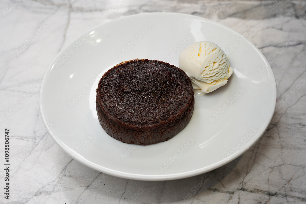 soufflé and ice cream serving, restaurant or café-style presentation soufflé and ice cream serving, restaurant or café-style presentation